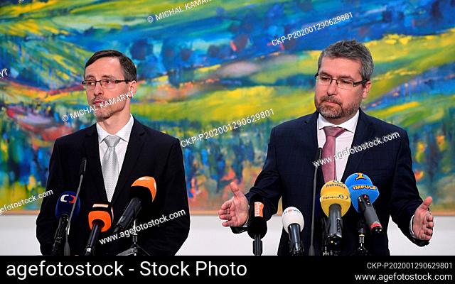 Deputy Agriculture Minister Jiri Sir, left, and the director of the State Agricultural Intervention Fund (SZIF) Martin Sebestyan hold briefing on Thursday
