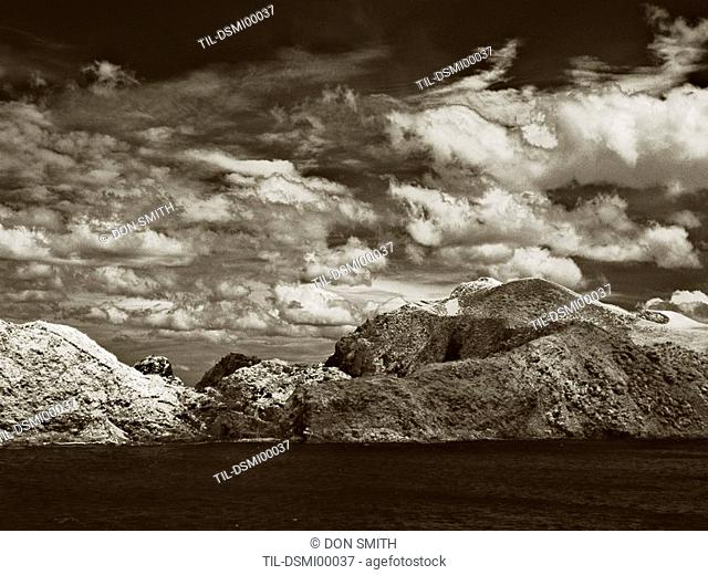 Marlborough Sound, South Island, New Zealand Infra red image, sepia tritone