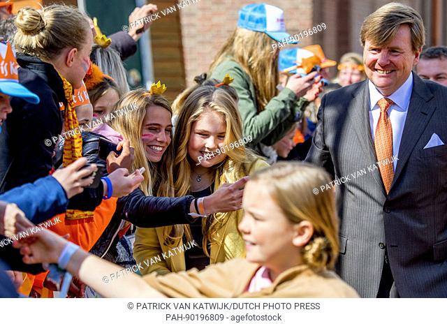 King Willem-Alexander, Queen Maxima, Princess Amalia, Princess Alexia and Princess Ariane celebrate the king's 50th birthday in Tilburg, The Netherlands