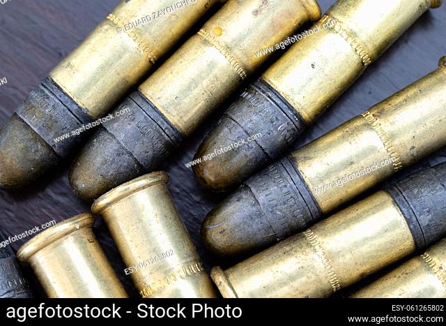 Close up of bullets. Ammunition