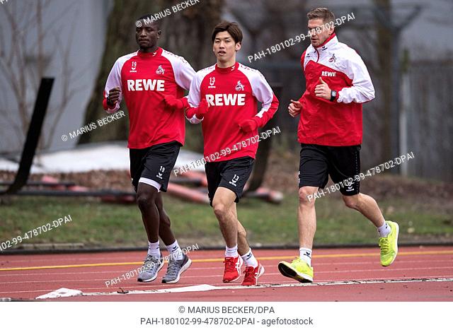 Sehrou Guirassy Yuya Osako and Simon Terodde running for the fitness test during the begin of the training of 1. FC Cologne in Cologne, Germany, 02 January 2018