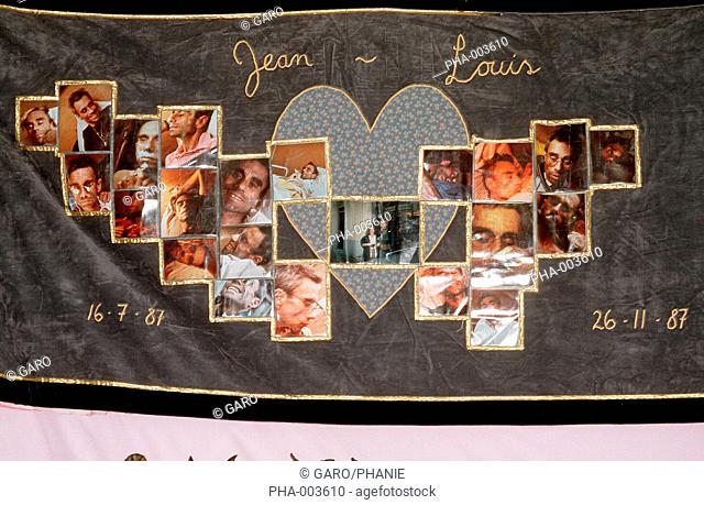 Patchwork of names and photos of AIDS victims
