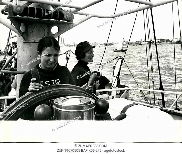 May 05, 1967 - Members Of The First All-Girl Crew Aboard The 'Sir Winston Churchill'.: The first all-girl crew of the Sail Training