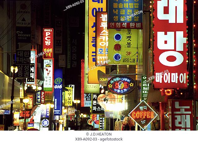 Seoul, Myongdong, Neon Lights , Korea