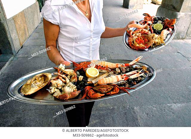 Seafood at  Calemae restaurant. Maria Pita Square, La Coruña. Galicia, Spain