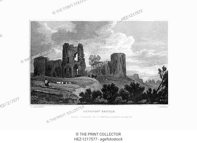 Pevensey Castle, Pevensey, East Sussex, 1829. A castle was first built at Pevensey early in the 4th century by the Romans
