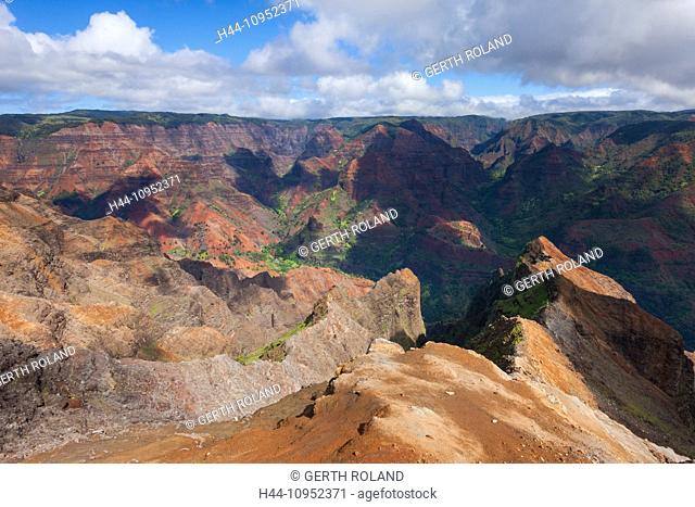 Waimea, canyon, USA, United States, America, Hawaii, Kauai, gulch, rock, cliff, colors, erosion, vantage point, viewpoint