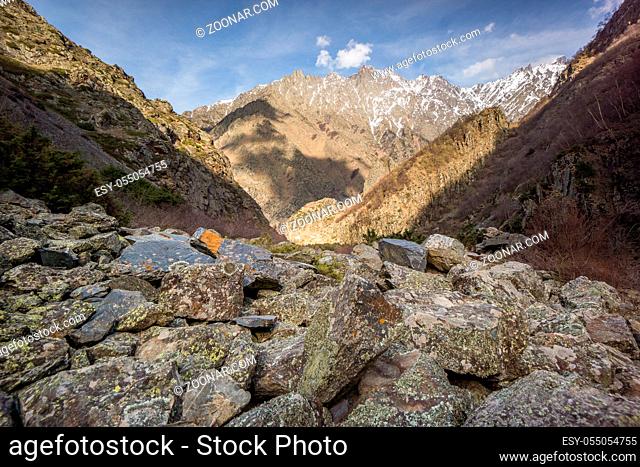 road trip through georgia in springtime boulders in caucasus mountains