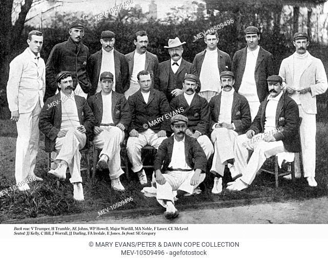 The Australian Cricket Team 1899. Back row V Trumper, H Trumble, AE Johns, WP Howell, Major Wardill, MA Noble, F Laver, CE M'Leod