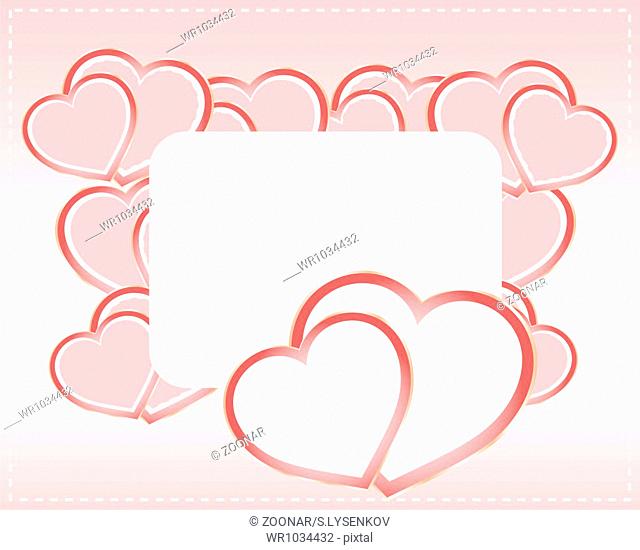 Valentine card with red hearts and ribbon with empty space