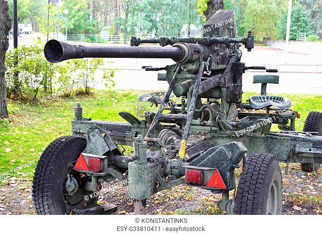 The old antiaircraft gun from World Second War in Imatra, Finland
