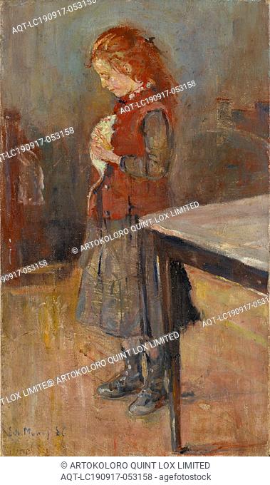 Red-haired girl with white rat, 1886, oil on canvas, 38.5 x 22.8 cm, signed and dated lower left: Edv., Munch 86, E. Munch 86 [bottom signature faintly readable...