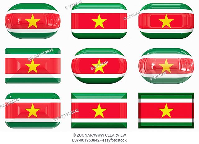 nine glass buttons of the Flag of Suriname