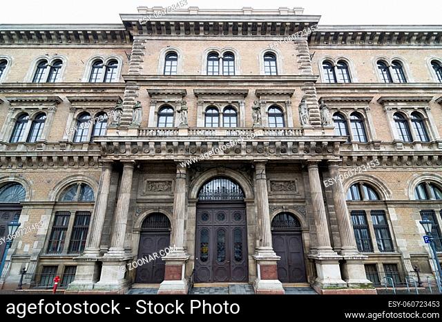 BUDAPEST, HUNGARY - FEBRUARY 21, 2016: Main building of the Corvinus University of Budapest. Part of the UNESCO Heritage Site