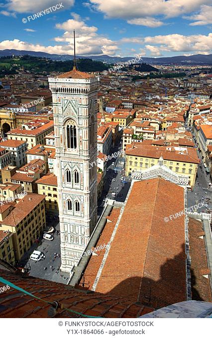 Campinale of the the Gothic-Renaissance Duomo of Florence, Basilica of Saint Mary of the Flower, Firenza  Basilica di Santa Maria del Fiore  from the top of the...