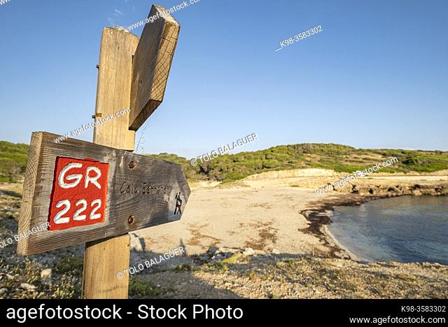 GR222 long-distance trail marking, Cala Mitjana, Arta, Mallorca, Balearic Islands, Spain