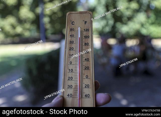 Illustration picture shows a thermometer nearing 40 degrees in Gent on Tuesday 19 July 2022. The Royal Meteorological Institute - KMI - IRM announces code red...