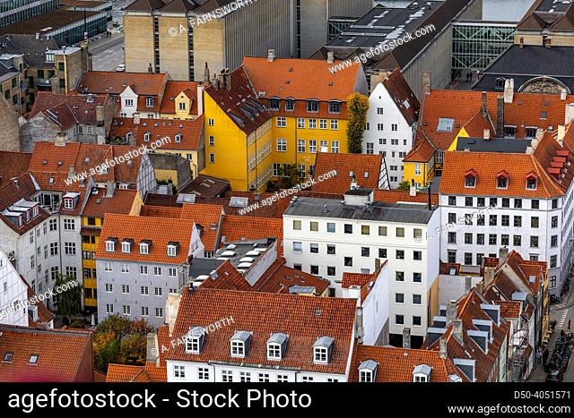 Copenhagen, Denmark The rooftops and facades of the historic Christianshavn district