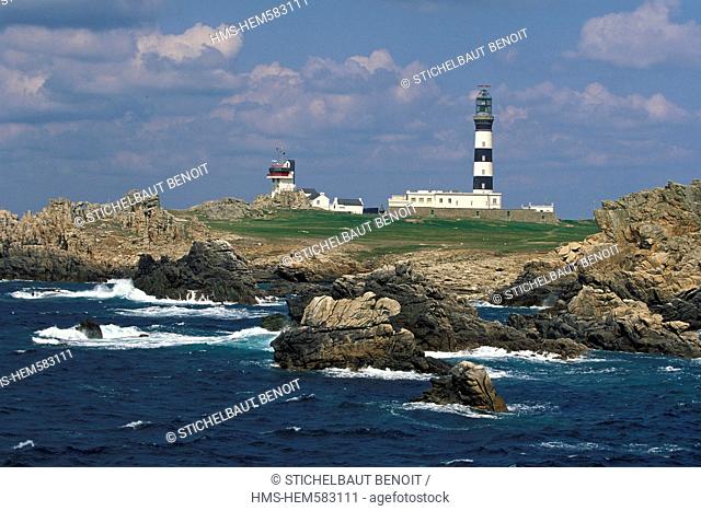 France, Finistere, Ile d'Ouessant, Creach lighthouse, the most powerful lighthouse in Europe, classified as historical monuments, semaphore