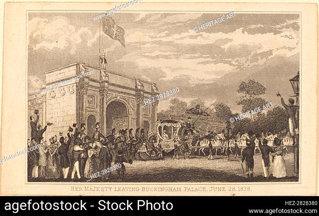 Her Majesty Leaving Buckingham Palace, June 28, 1838 [left half], 19th century. Creator: Unknown