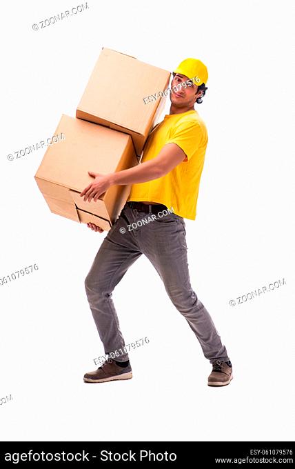 Young male courier with box