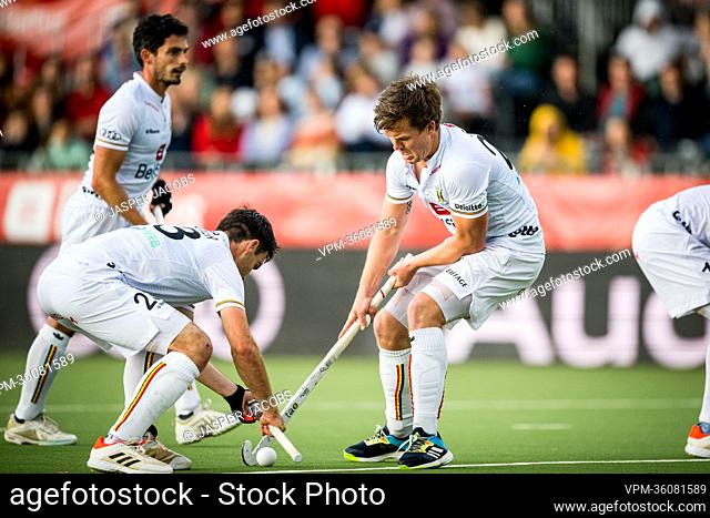 Belgium's Tom Boon scores a goal during a hockey match between the Belgian Red Lions and South Africa in the group stage (game 11 out of 16) of the Men's FIH...