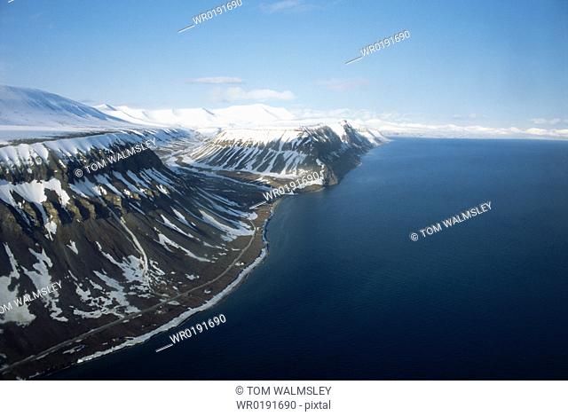 Fjords along south-west coast of Svalbaard / Sptisbergen from the air Norway