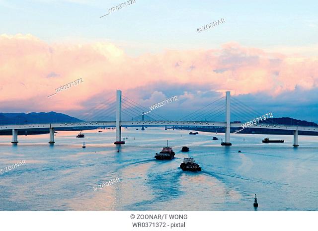 The panorama of Macau Sai Van bridge in the morning