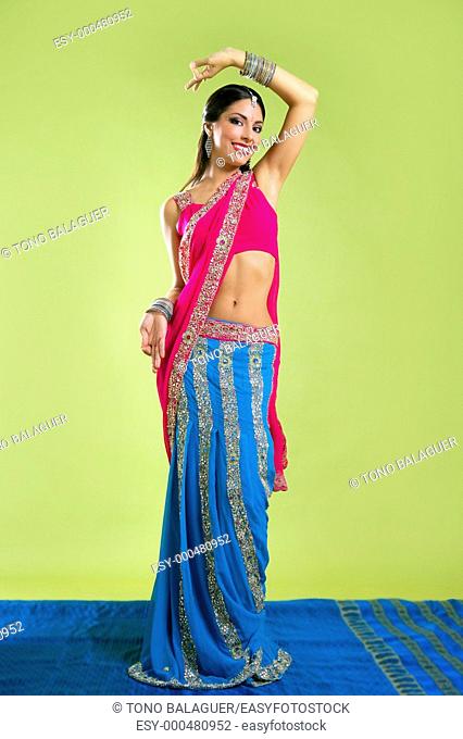 Brunette indian dancer princess Bollywood style, colorful sari