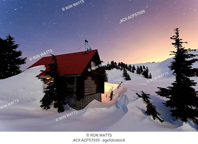 Mt. Steele cabin at night, Tetrahedron Provincial Park British Columbia, Canada