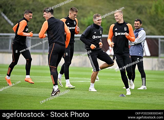 Soccer players of Sparta Praha in action during the training session prior to European League of Football 4th qualifying round return match: Sparta Praha vs...