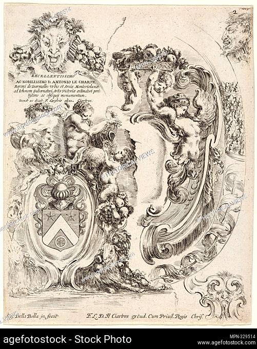 A gauche, un cartouche contenant des armes; dans le cadre on remarque un faune. Stefano Della Bella (Italian, 1610-1664) (Printmaker)