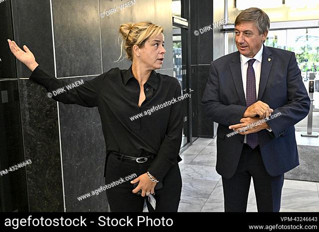 Mona Neubau, Minister for Economics, Industry, Climate Protection and Energy of North Rhine-Westphalia and Flemish Minister President Jan Jambon pictured during...