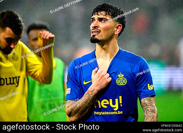 Union's Cameron Puertas Castro looks dejected during a soccer game French Toulouse FC and between Belgian Royale Union Saint Gilloise