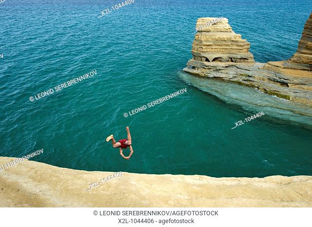 Cliff diving near Sidari village  Corfu, Greece