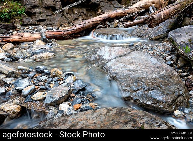 Long exposure image of an idyllic small creek within the Yoho National Park, British Columbia, Canada