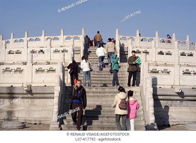 Tourists at the Round Altar of the Temple of Heaven. Beijing. China