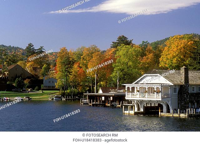 Adirondacks, Lake George, New York, NY, Cottages on Bolton Landing a resort area on Lake George in the autumn