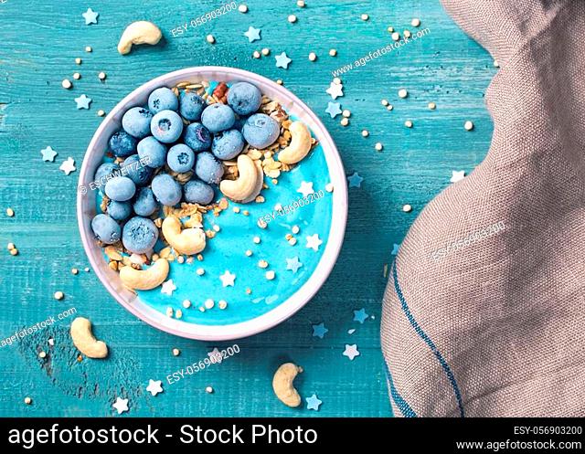 Healthy blue spirulina smoothie bowl