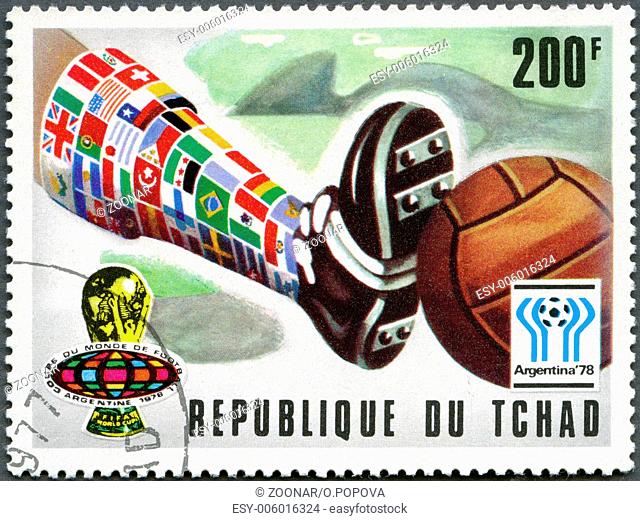 CHAD - 1977: shows World Cup Emblems and World Cup poster, devoted World Cup Soccer Championship, Argentina 1978