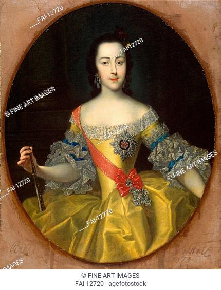 Portrait of the Grand Duchess Ekaterina Alekseyevna (1729-1796). Grooth, Georg-Christoph (1716-1749). Oil on canvas. Rococo. c. 1745