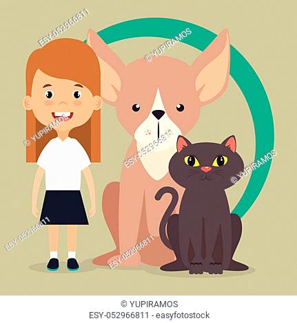 Daughter and cat cartoon Stock Photos and Images | agefotostock