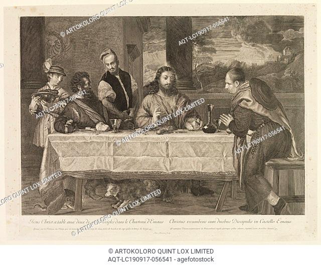 Antoine Masson, French, 1636-1700, after Titian, Italian, ca.1488-1576, The Supper at Emmaus, 17th Century, Etching and engraving printed in black on laid paper