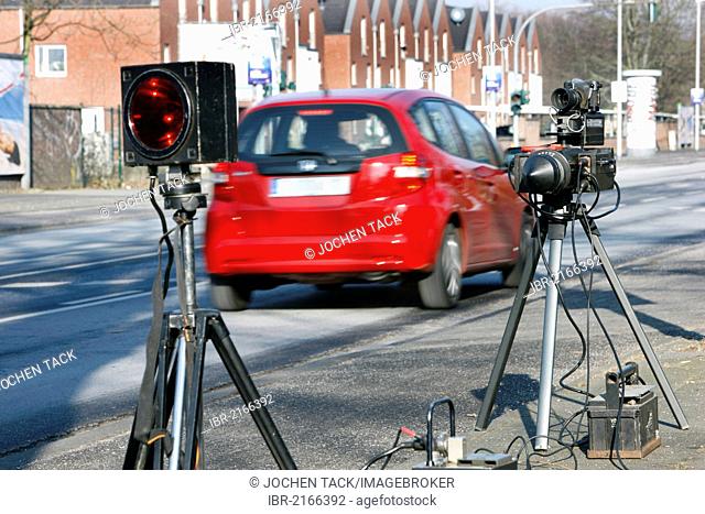 Radar speed equipment being used by the police, photocall, speed check marathon of the police in North Rhine-Westphalia on 10 February 2012