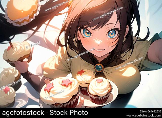 cupcake sweet dessert girl anime manga style illustration generative ai