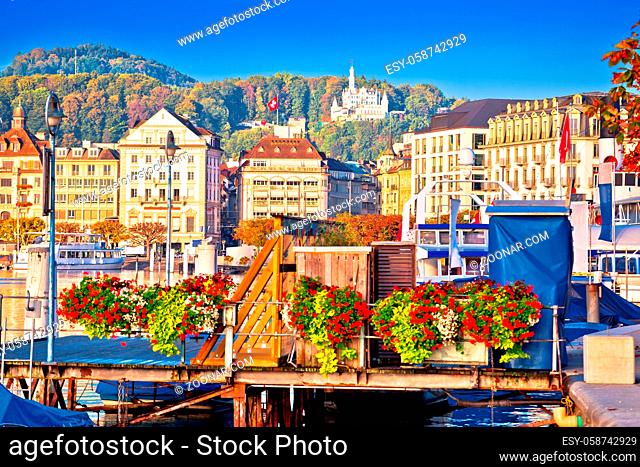 City of Lucerne colorful lake waterfront and landmarks view, central Switzerland