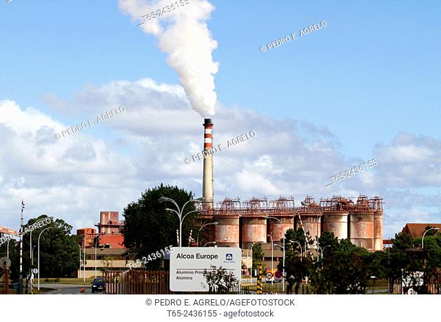 Tall chimney of the factory Alumina, Alcoa Europe. San Cibrao, on the Galician coast, in the province of Lugo
