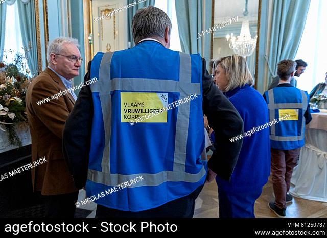 advisor Pol Van Den Driessche, Flemish Minister President Jan Jambon and Flemish Minister Hilde Crevits pictured during the launch of a new website to help...