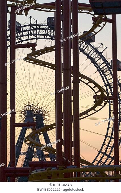 Prater amusement park in Vienna, Giant Ferry Wheel, roller coaster, Austria, Vienna, 2. district, Vienna - Prater