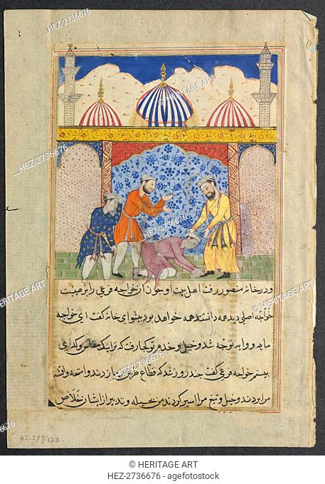 Page from Tales of a Parrot (Tuti-nama): Seventeenth night: The young man.., c. 1560. Creator: Unknown